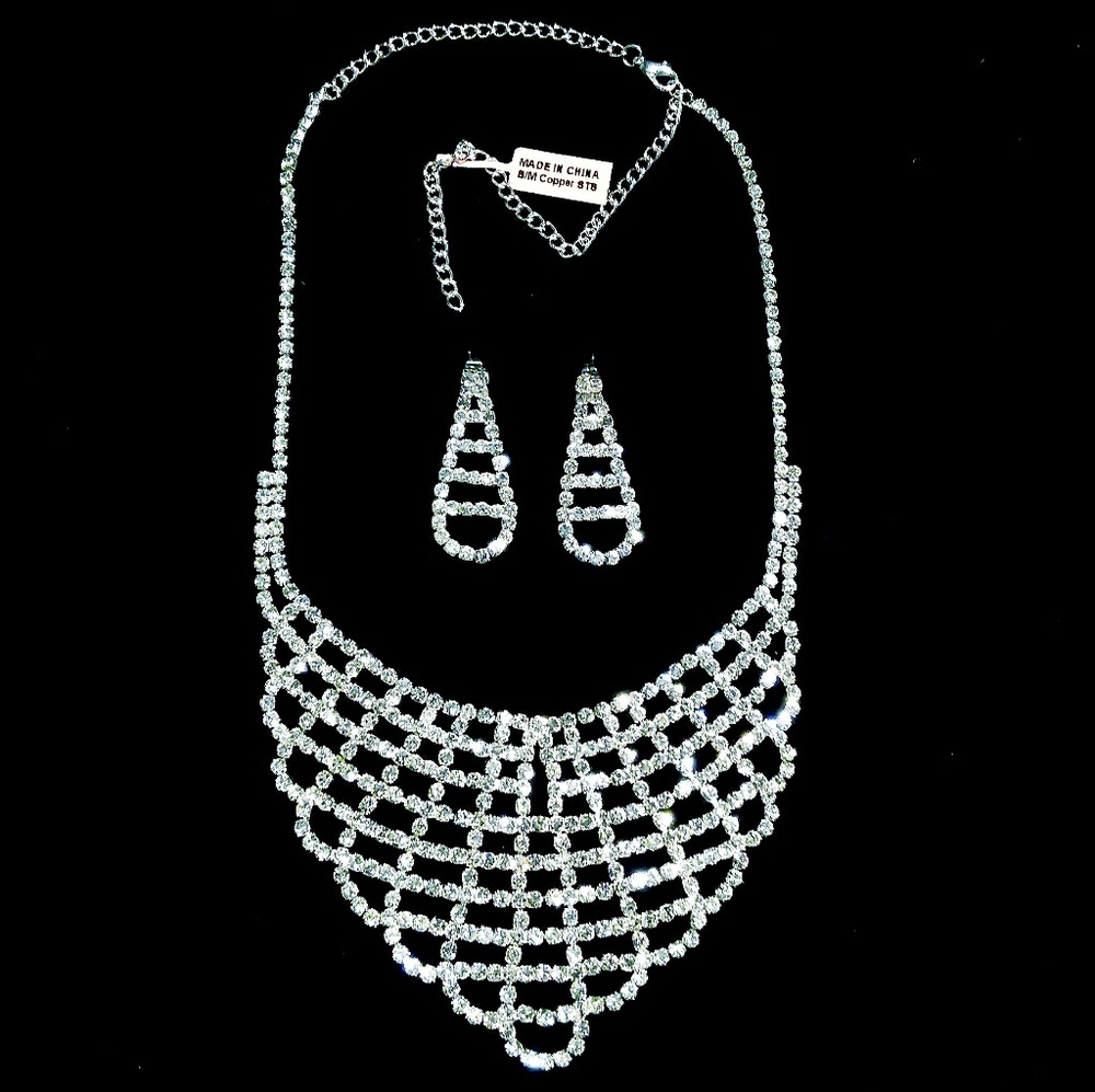 TLV Australian Crystal Bib Necklace & Earrings Set
